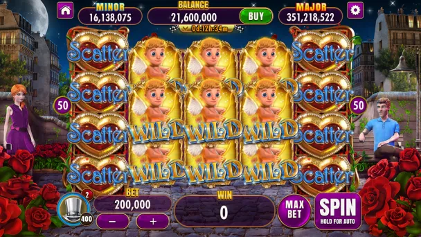 The opening display shows eight Hearts on the outside reels