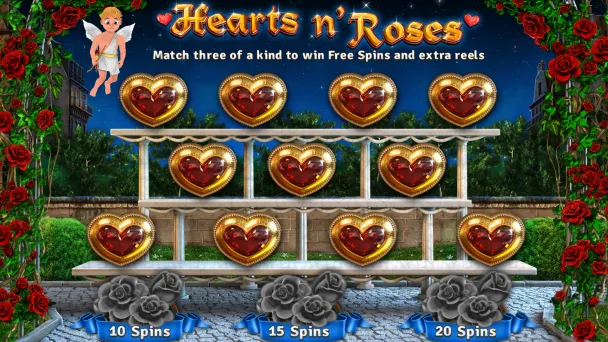 Hearts n' Roses matching board with Free Spins options