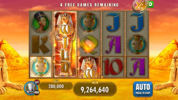 A three-high Pharaoh Wild and a x4 multiplier