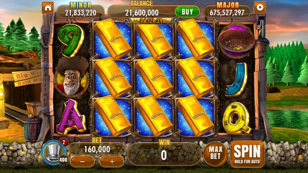 The opening display shows nine Gold Bars on the middle reels