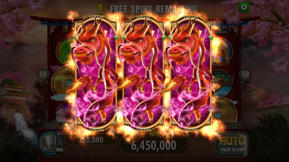 Dragon Dollars — Dragon fire transforming reels into Wilds